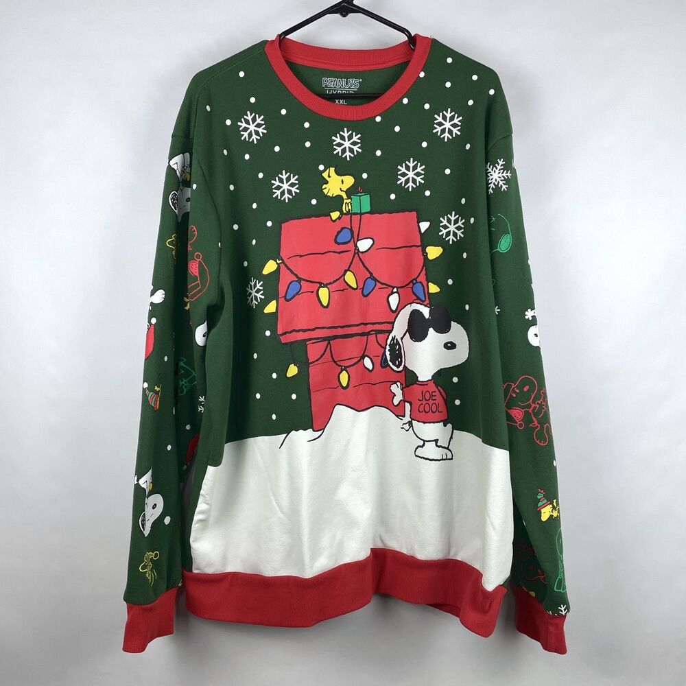 Peanuts Christmas Sweatshirt XXL Snoopy Joe Cool Doghouse Holiday Hybrid Apparel